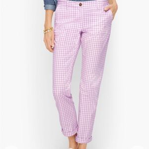 Talbots Pink Gingham Relaxed Chino Perfect Check Pants 14 Petite